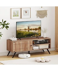 Sugift Tv Stand for TVs up to 55 Inch Mid Century Modern Entertainment Center with Storage Cabinet-Oak