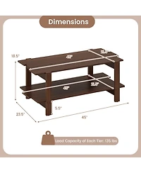 Gouun 45-Inch 2-Tier Slatted Wood Coffee Table with Storage