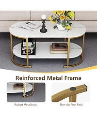 Gouun Oval 2-Tier Coffee Table with Open Storage Shelf