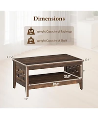 Gouun 39.5 Farmhouse 2-Tier Coffee Table with Woven Accents and Open Storage Shelf