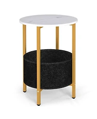 Gouun Round 2-Tier End Table with Removable Fabric Basket and Metal Frame, 17.5 in