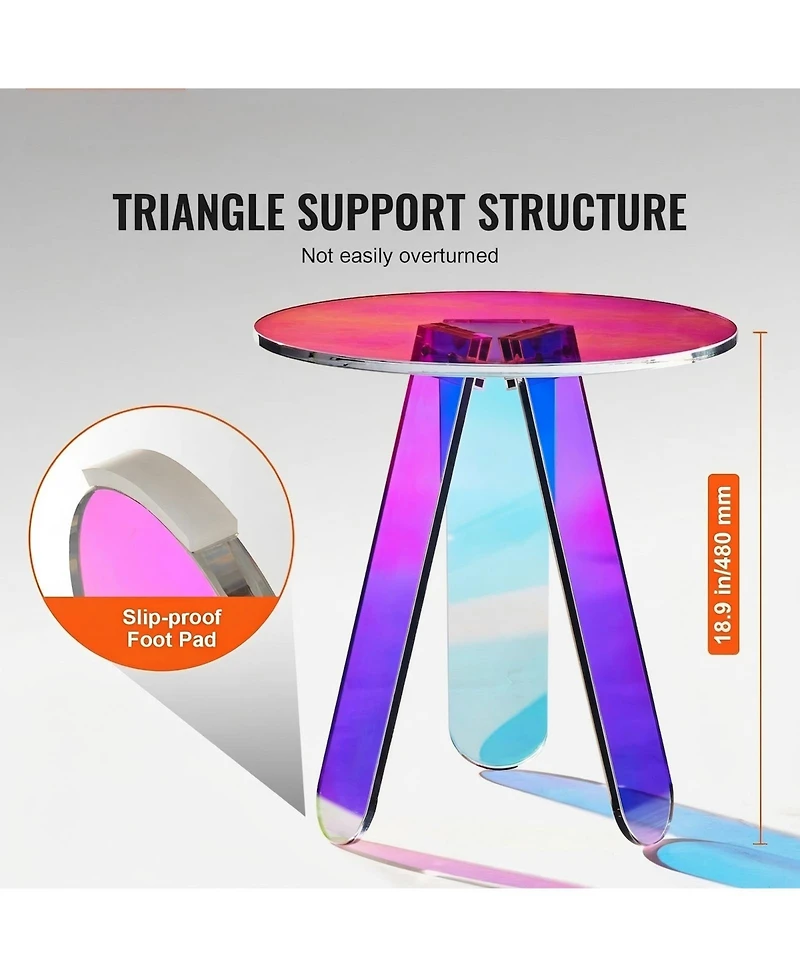 Gouun Iridescent Rainbow Acrylic Round Side Table 17.7-Inch