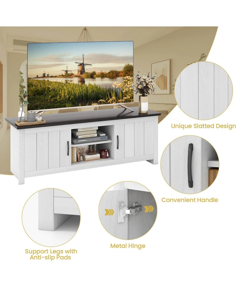 Sugift Tv Stand with 2 Cabinets and Open Shelves for TVs up to 65 Inch