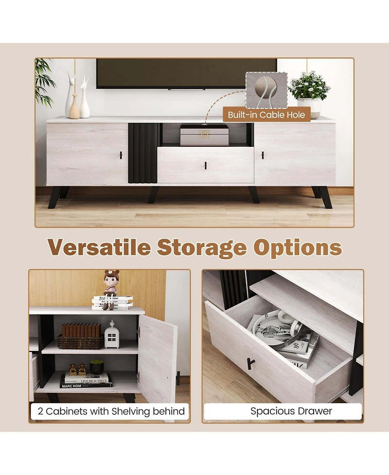 Sugift Mid Century Modern Tv Stand Entertainment Center TVs-Oak