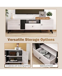 Sugift Mid Century Modern Tv Stand Entertainment Center TVs-Oak