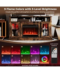 Sugift 58 Inch Fireplace Tv Stand with Led Lights with Storage Cabinets and Glass Doors-Rustic