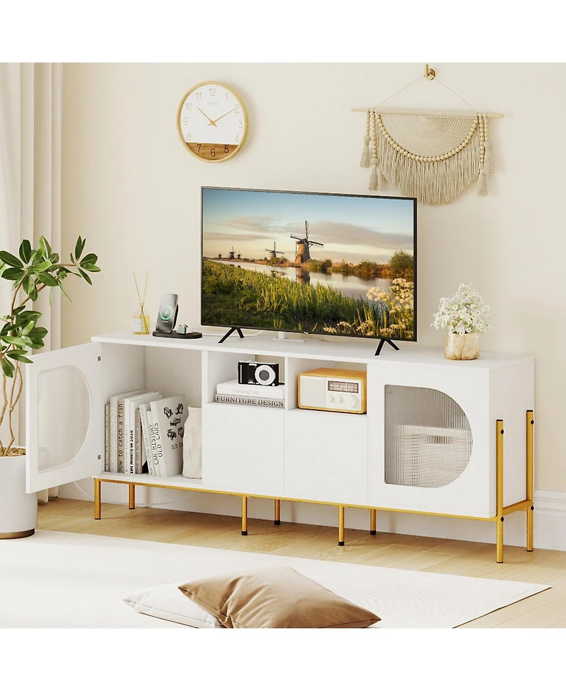 Sugift Tv Stand for 70 Inch Tv with Power Outlets Drawers and Open Shelves