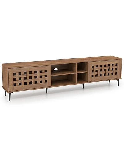 Sugift Tv Stand for TVs with 2 Doors and Storage Cabinets-Walnut