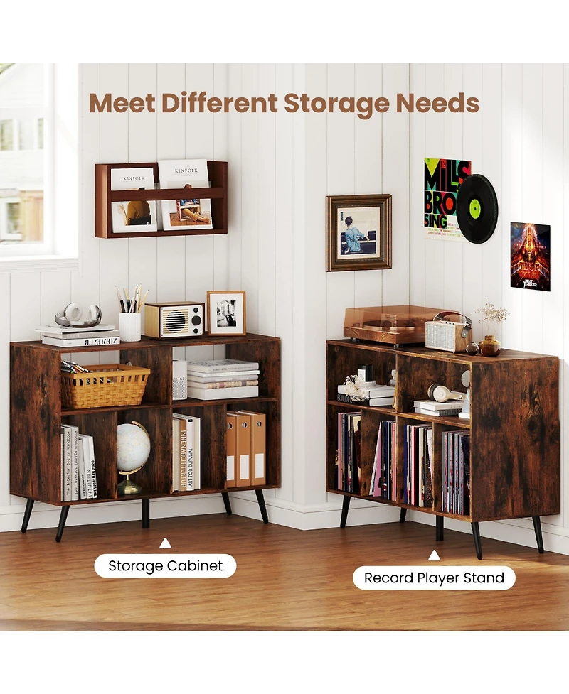 Gouun 40 in Record Player Stand with Charging Station and Open Display Shelves