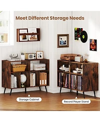 Gouun 40 in Record Player Stand with Charging Station and Open Display Shelves