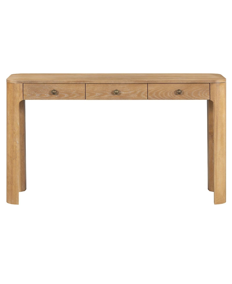 Rainsken Rustic Console Table, 52" Entryway Table with 3 Concealed Drawers, Curved Corners and Thick Legs for Hallway and Living Room