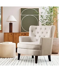 Boyel Living Vintage Button-Tufted Velvet Accent Chair with Nailhead Trim and Solid Wood Legs