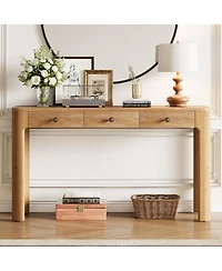 Rainsken Rustic Console Table, 52" Entryway Table with 3 Concealed Drawers, Curved Corners and Thick Legs for Hallway and Living Room