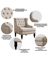 Boyel Living Vintage Button-Tufted Linen Accent Chair with Nailhead Trim, Plush Seat and Solid Wood Legs