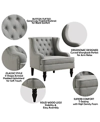 Boyel Living Vintage Button-Tufted Linen Accent Chair with Nailhead Trim, Plush Seat and Solid Wood Legs