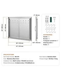 Sugift Double Stainless Steel Bbq Access Door 31W x 24H in with Handles and Hooks