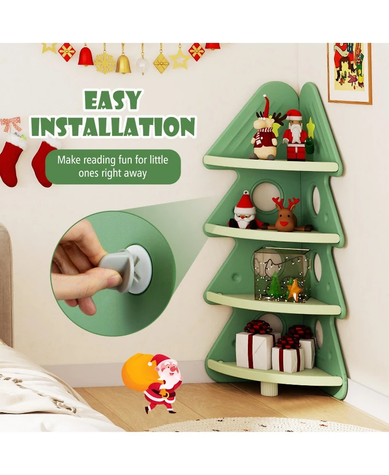 Gouun 4-Tier Kids Corner Bookshelf with Tree-Shaped Design and Display Shelves