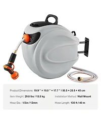Sugift Wall-Mounted Retractable Hose Reel 130 ft x 1/2in with 9-Pattern Nozzle
