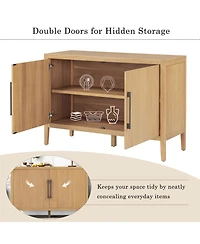 Rainsken Rustic Farmhouse Buffet Cabinet, 47.25 Inch Storage Sideboard with Pine Veneer, Adjustable Legs and Metal Pulls for Kitchen, Living Room