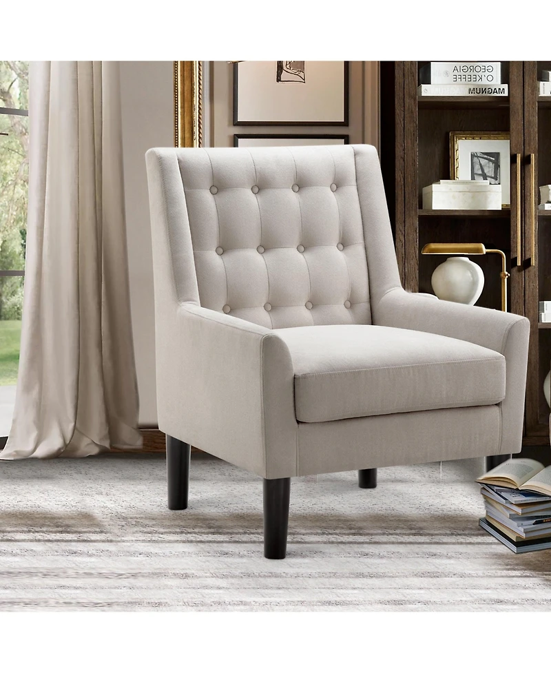 Boyel Living Velvet Button-Tufted Accent Chair with Ergonomic Back and Solid Wood Legs