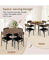 Gouun 5-Piece Round Drop Leaf Dining Table Set with 4 Upholstered Chairs