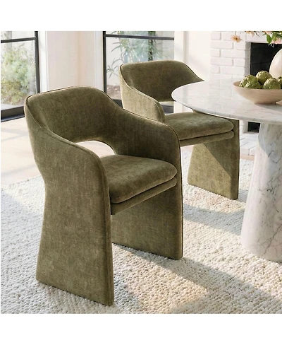 Maison Boucle Set of 2 Upholstered Fabric Dining Chairs, 19-Inch Dining Armchairs