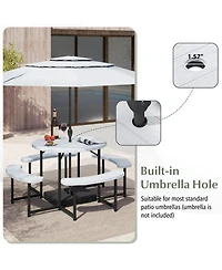 Gouun Round Hdpe Picnic Table and Bench Set for 4-8 People with Umbrella Hole