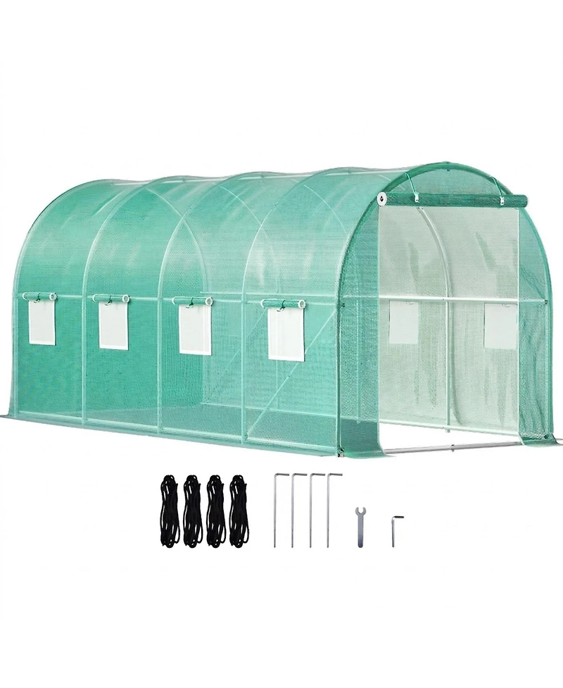 Sugift Walk-in Tunnel Greenhouse 15 x 7 x 7 ft Portable With Zippered Door and 8 Mesh Windows