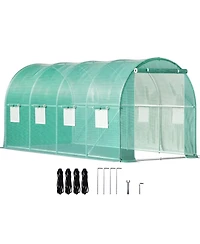 Sugift Walk-in Tunnel Greenhouse 15 x 7 x 7 ft Portable With Zippered Door and 8 Mesh Windows