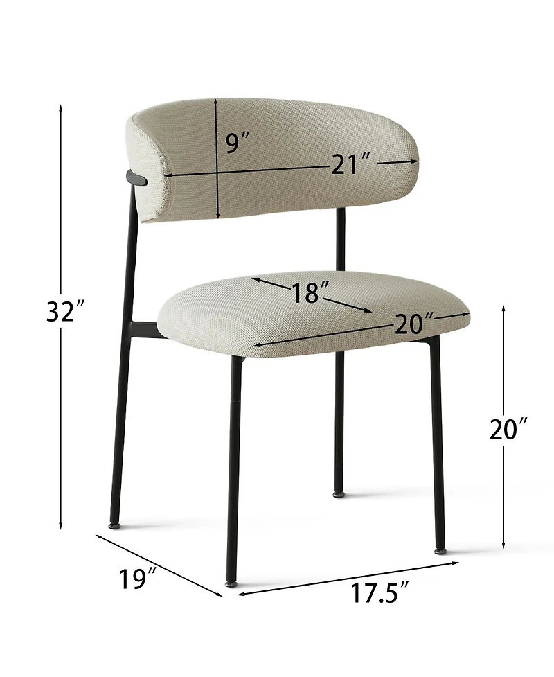 Maison Boucle Set of 2 Modern Upholstered Dining Chairs, Textured Fabric, Metal Legs