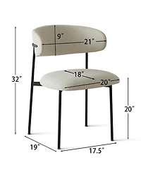 Maison Boucle Set of 2 Modern Upholstered Dining Chairs, Textured Fabric, Metal Legs