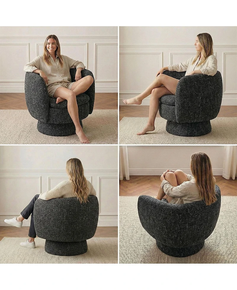 Maison Boucle 31 Tweed Swivel Barrel Accent Chair, Upholstered Armchair, 1 Pc