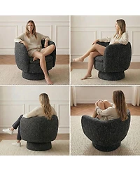 Maison Boucle 31 Tweed Swivel Barrel Accent Chair, Upholstered Armchair, 1 Pc