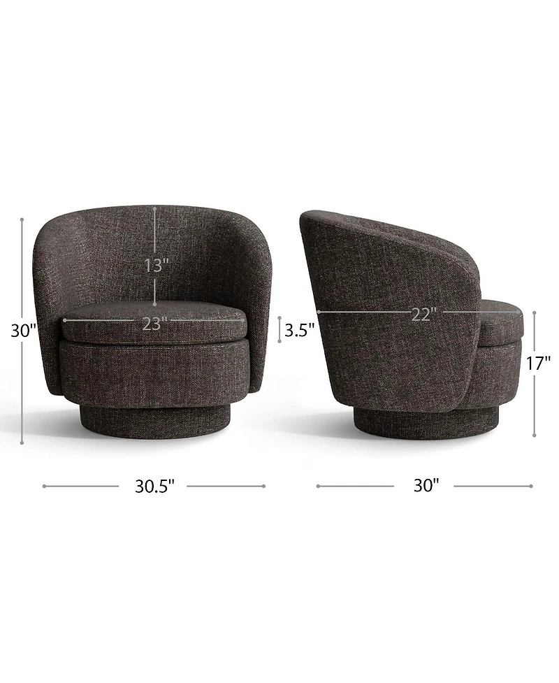 Maison Boucle 30.5 Swivel Barrel Accent Chair, Textured Fabric Round Armchair, 1 Pc