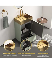 Sillysis 20" Freestanding Bathroom Vanity with Metal Vessel Sink, Modern Striped Cabinet with Drawer for Small Spaces