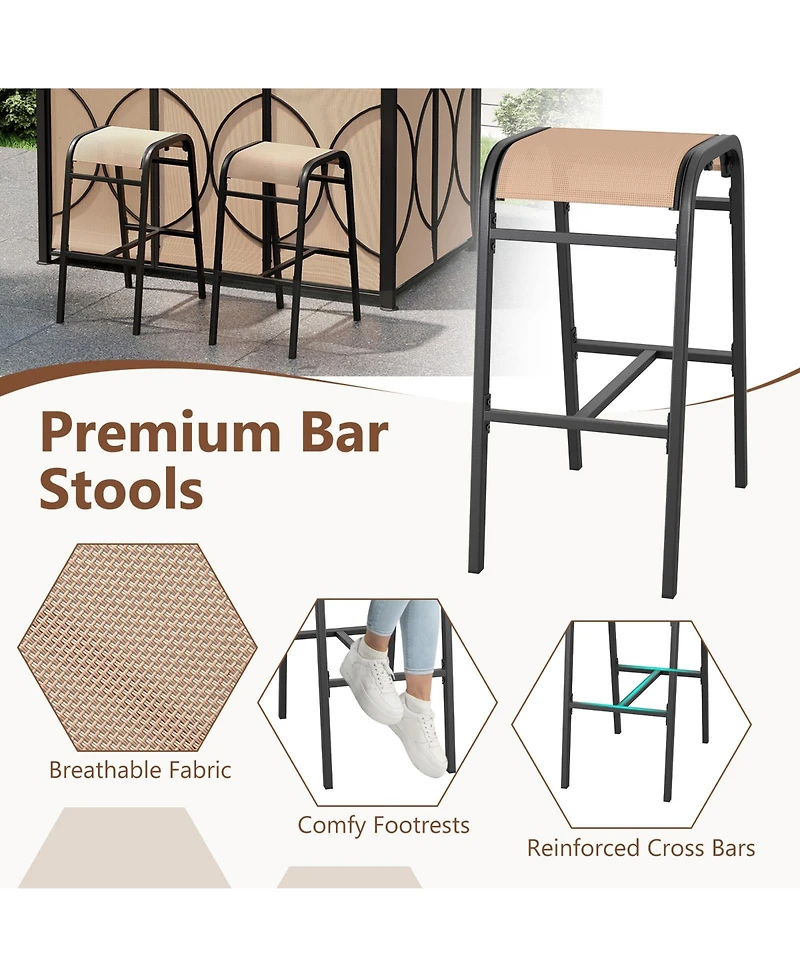 Gouun Ft Grill Gazebo Set with 2 Bar Stools, Bar Table and Double Roof Canopy