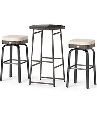 Gouun 3-Piece Outdoor 360-Degree Swivel Pe Rattan Bar Set with Tempered Glass Table