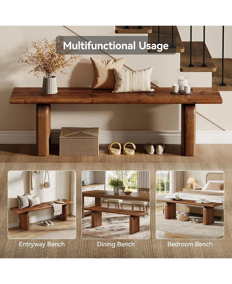 Tribesigns Solid Wood Entryway Bench, Farmhouse Indoor Wooden End of Bed Bench