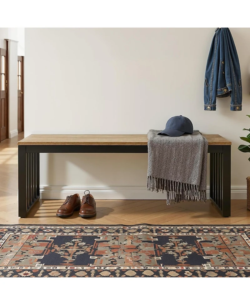 Tribesigns Entryway Bench, 47.3" Industrial End of Bed Bench with Sturdy Metal Frame, Wooden Indoor Bench