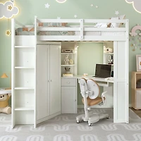 Streamdale Furniture Loft Bed with Wardrobe and Desk, Charging, Lights