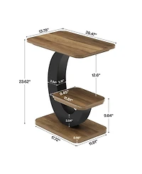 Tribesigns Side Table Set of 2, 2-Tier Narrow End Table, Industrial Wooden Side Table with Metal Arc-Shaped Frame, Bedside Nightstand