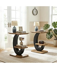 Tribesigns Side Table Set of 2, 2-Tier Narrow End Table, Industrial Wooden Side Table with Metal Arc-Shaped Frame, Bedside Nightstand
