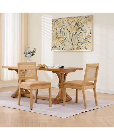 Rainsken Farmhouse Rattan Dining Chairs Set of 2