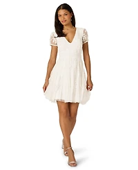 Adrianna Papell Women's V-Neck Beaded Mesh Minidress