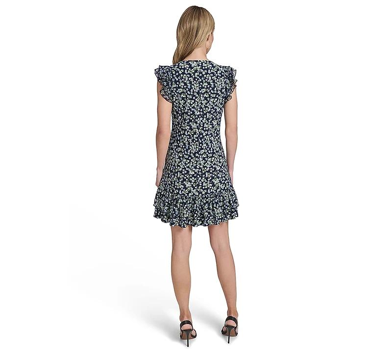 Tommy Hilfiger Women's Short Jersey with Flutter Sleeves and Bottom Shift Dress