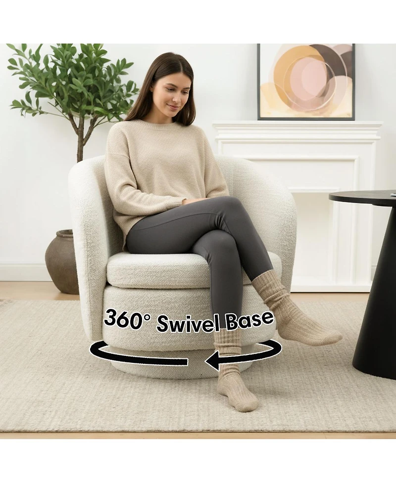 Maison Boucle 30.5" Swivel Tub Accent Chair, Woven Fabric Barrel Armchair, 1 Pc