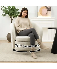 Maison Boucle 30.5" Swivel Tub Accent Chair, Woven Fabric Barrel Armchair, 1 Pc