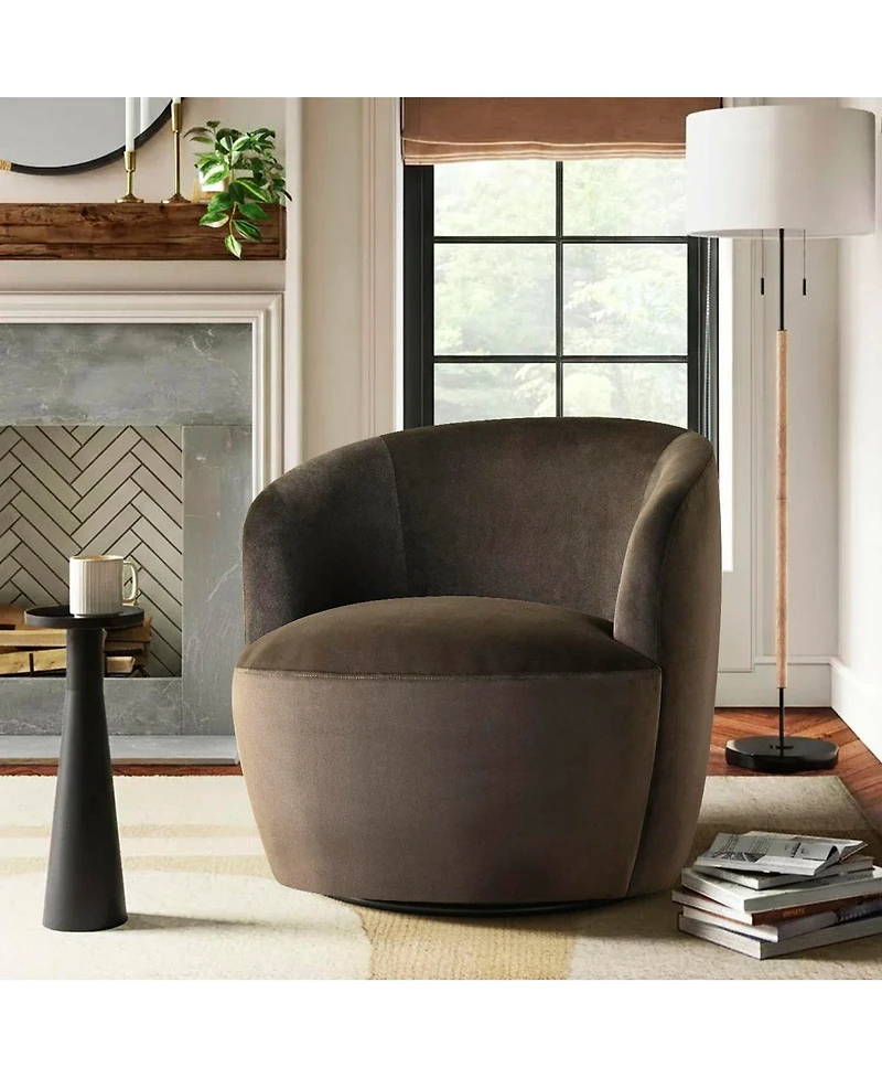 Maison Boucle Velvet Swivel Barrel Accent Chair 27 Inch Wide Upholstered 1 Piece