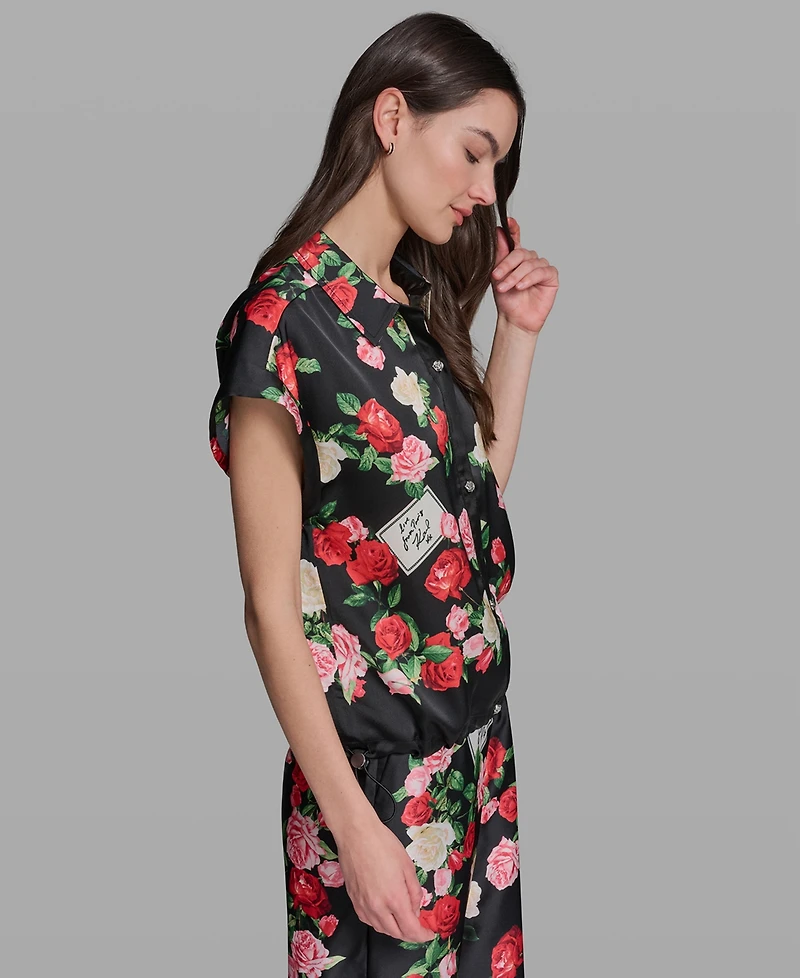 Karl Lagerfeld Paris Petite Bungee Floral Collared Blouse