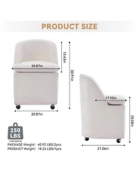 Rainsken Rolling Dining Chairs Set of 2, Chenille Upholstered Kitchen Chairs with Universal Wheels and Curved Backrest for Dining Room, Living Room